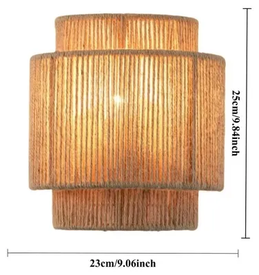 Produktbild von Wandleuchte - Boho-Wandleuchte - 1 Stück - Handgeflochtener Lampenschirm aus Rattan und Hanfseil - E27-Fassung - LED-Leuchtmittel nicht enthalten - Nicht dimmbar - Khaki
