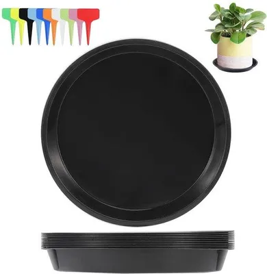 Zdjęcie produktu dla Podkładki pod doniczki Ibenzoa® – zestaw 10 sztuk, średnica 25 cm, wysokość 3 cm, kolor czarny, wykonane z tworzywa sztucznego, do użytku wewnątrz i na zewnątrz, w zestawie etykiety