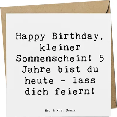 Produktbild von Mr. & Mrs. Panda doppelkarte Spruch 5. Geburtstag Sonnenschein - Weiß - Geschenk, 5 Jahre, Klappkarte, Geburtstagsfreude, Grußkarte, Happy Birthday, anlasskarte, fünfter