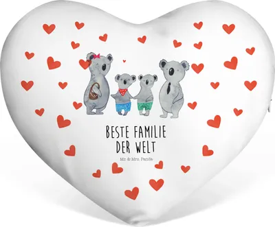 Produktbild von Mr. & Mrs. Panda Dekokissen Herz Koala Familie zwei - Weiß - Geschenk, dekoartikel, Partnerkissen, Herzkissen, Familienzeit, Kissen, Zusammen, Sofakissen, Muttertag
