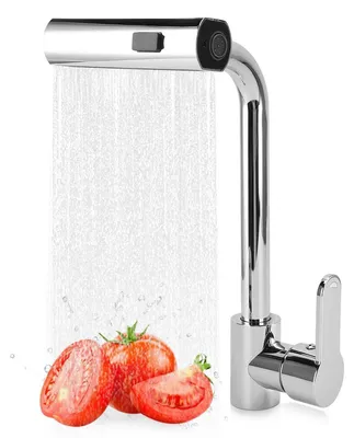 Image de Robinet de cuisine cascade, rotatif à 360°, extractible, mitigeur à un levier, 3 types de jets, finition argent