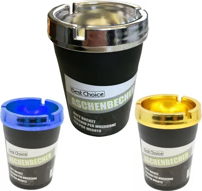 Produktbild von 3x Aschenbecher Windaschenbecher Ascher Tisch Auto Balkon in Metallic Silber, Blau & Gold