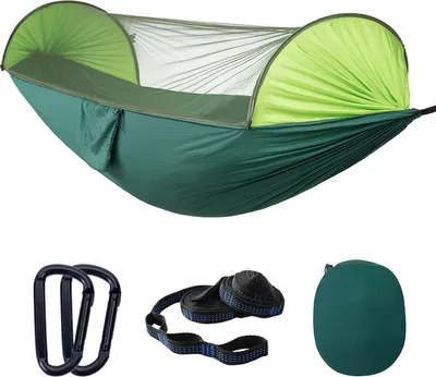 Produktbild von Outdoor Hängematte mit Moskitonetz für 2 Personen, 200kg Tragkraft, Doppelhängematte mit Befestigungsgurten und Karabiner, Nylon Camping Reisehängematte, 290x140cm