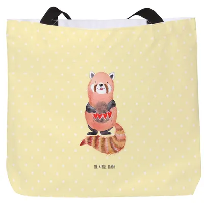Produktbild von Mr. & Mrs. Panda Tote Bag Roter Panda - Gelb Pastell - Geschenk, Laptoptasche, Strandtasche, Herz, Liebe, Rot, Tasche, Reisetasche, Schultasche, Lieblingsmensch, Liebling