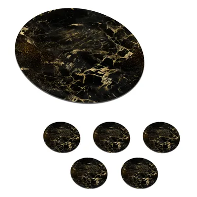 Produktbild von KitchenYeah®  Glasuntersetzer Rund 6er Set Gold - Schwarz - Luxus - Vintage 10x10 cm Untersetzer für Gläser - Getränkeuntersetzer - Tischplattenschutz - Tischuntersetzer für Tassen Tisch Bar Glas