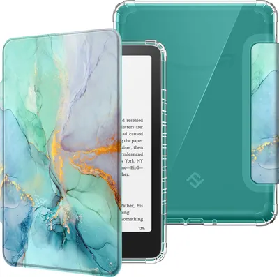 Produktbild von Fintie Hülle für 7 Zoll Kindle Paperwhite(12. Generation) und Kindle Colorsoft/Paperwhite Signature Edition 2025/2024, Clear Weich TPU Schutzhülle mit Auto Sleep/Wake, Smaragd Marmor