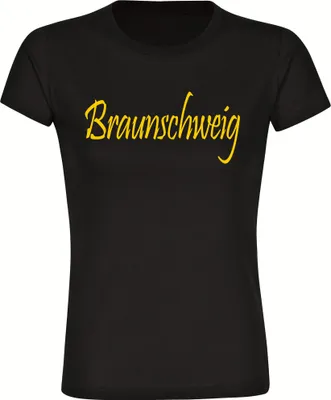 Produktbild von multifanshop Damen T-Shirt - Braunschweig - Schriftzug, schwarz-1, Größe S