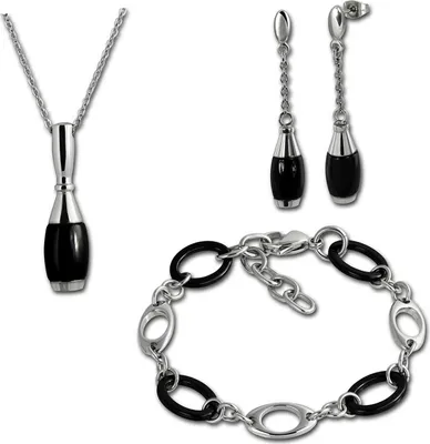 Produktbild von Amello Damen Edelstahl Vollkeramik silberfarben schwarz glänzend Sets D2ESSX15S