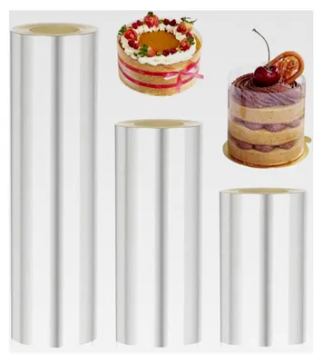 Produktbild von 3 Rollen Tortenrandfolie - Tortenfolie Höhe 8cm/10cm/15cm * 10m, Transparentes Acetat, Wiederverwendbare Tortenrandfolie für Tortendekoration, Schokolade, Mousse, Kuchen und Dessertringe