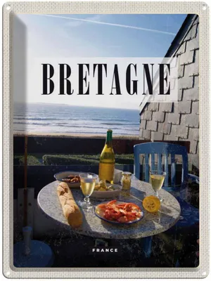Produktbild von vianmo Blechschild 40x30 cm Bretagne DranceFrühstück Bildmotiv Reisemotiv Abenteuer Reisen Straße Stadt Urlaub