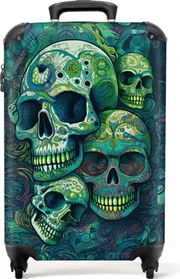 Obrázek produktu pro NoBoringSuitcases.com® Kufr Příruční zavazadlo Trolley Rolling suitcase Malý cestovní kufr na 4 kolečkách - Skull - Green - Abstract - Nature - Skull - Cabin Size < 55x40x23 cm & 55x40x20 cm - Foto kufr - Cabin suitcase - Board luggagePříruční zavazadlo Kufr 55x35x20 cm, 36L,