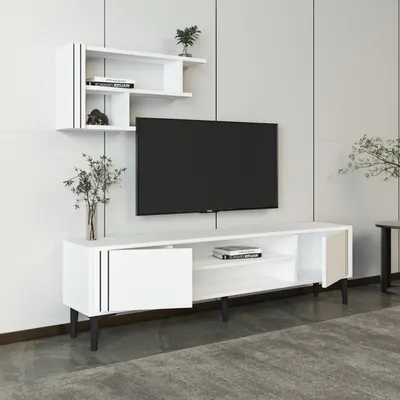 Produktbild von Skye Decor, Snow Set - White, TV-Einheit, Weiß, 100 % MELAMINBESCHICHTETE SPANPLATTEN, 140 x 29,6 x 44,6 cm