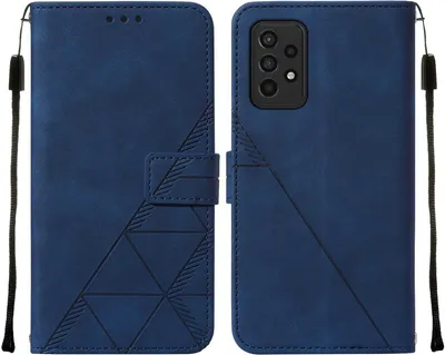 Produktbild von Galaxy A33 5G Hülle, Schlank Prägung Flip Leder Kartenfächer Schutzhülle mit Ständer für Samsung Galaxy A33 5G Blau
