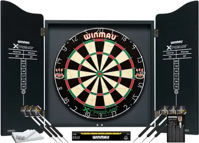 Produktbild von Winmau Dartset XTREME mit Cabinet, Holz Sisal, Schwarz, 60 x 50 x 8 cm, BDO Turnierstandard