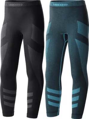 Produktbild von Ladeheid Kinder Mädchen Jungen Funktionsunterwäsche Thermoaktive Lange Unterhose LAGI008 ((2 Pack) Graphite/Turquoise,  Graphite/Turquoise, 134-140)