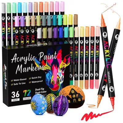 Produktbild von Acrylstifte Wasserfest 72 Farben 36 Stifte Dual Tip für Steine Holz Glas Leinwand Keramik DIY