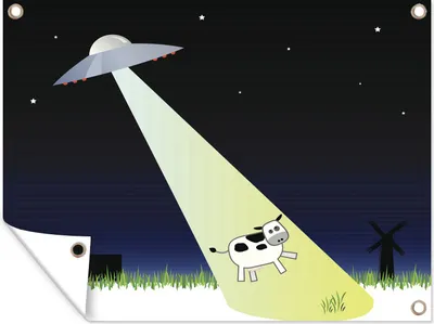 Produktbild von MuchoWow® 40x30 cm Outdoor-Poster Gartendeko Sichtschutz Garten Poster für den Garten  Eine Illustration eines UFOs, das eine Kuh entführt - Jungen - Mädchen - Baby - Kind