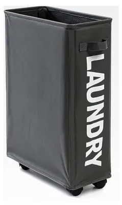 Produktbild von Faltbarer Wäschekorb mit Rollen: 42L Oxford-Stoff, wasserdichter Wäschebehälter für Schlafzimmer, Waschküche, Badezimmer - Dunkelgrau, 57 x 39 x 19 cm