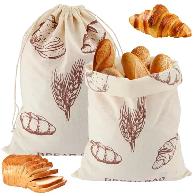 Produktbild von Brotbeutel Leinen wiederverwendbar - 40 x 30 cm - 2er Set - Mit Zugkordel