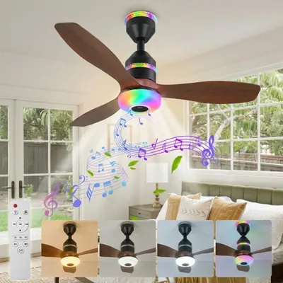 Image de Ventilateur de plafond avec éclairage Ø 60 cm, lampe de plafond 48 W avec ventilateur, musique Bluetooth et changement de couleur RVB, 3 vitesses, LED à intensité variable, télécommande