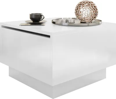 Produktbild von MIRJAN24 Couchtisch Moon 60x60, Wohnzimmer Kaffeetisch mit Stauraum, Gasdruckfeder (Farbe: Weiß Hochglanz)