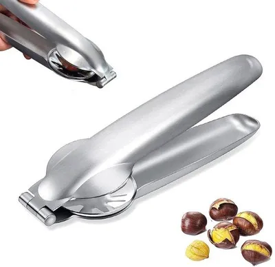 Produktbild von Ibenzoa® Metall-Nussknacker für Kastanien, Walnüsse, Pekannüsse, Haselnüsse & Mandeln – ergonomischer Hebel, rostfreier Edelstahl, rutschfester Griff, Kreuzklingen-Design, 1 Stück