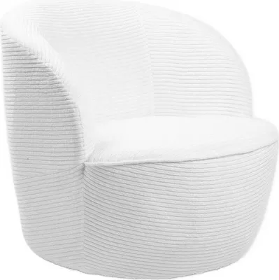 A white swivel armchair with a textured fabric.