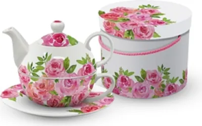 Produktbild von Tea for One Set in Geschenkbox,  Rosen, Teekanne + Teetasse, Kännchen, Blumen