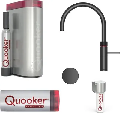 Produktbild von Quooker Flex schwarz SET PRO3 CUBE + Filter Starterset 3XBLKCUBE kochender Wasserhahn