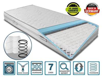Produktbild von BMM komfort TFK 7-Zonen Taschenfederkernmatratze, SchulterPLUS-Zone, SilverCare Bezug, 80x200cm