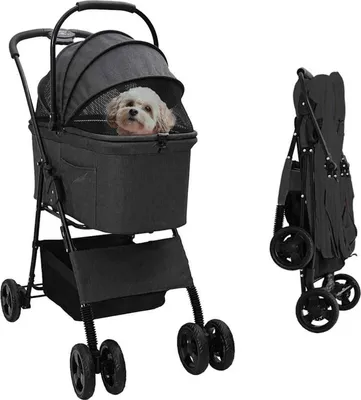 Produktbild von Faltbarer Haustierwagen Verstellbar Schwarz 81 x 47 x 99 cm
