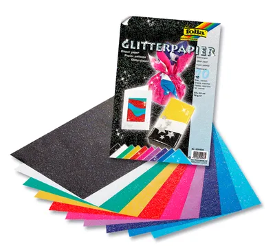 Produktbild von folia Glitterpapier 23x33 cm 10 Blatt farbig sortiert Bastelpapier 70 g/qm