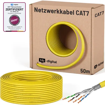Produktbild von hb-digital Verlegekabel 50m CAT 7 Installationskabel max. 1000 MHz S/FTP AWG23 LSZH gelb