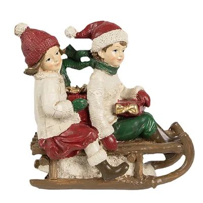 Immagine prodotto di Clayre & Eef Figura decorativa bambini 12x6x11 cm Beige Rosso Poliresina Slitta