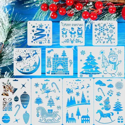 10 Weihnachtsschablonen, 3 Größen, Kunststoff, weiß