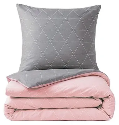 Obrázek produktu pro Ložní prádlo Renforce se zipem – oboustranné ložní prádlo ze 100% bavlny, kostkovaný vzor, růžové, 200 x 200 cm + 2x 80 x 80 cm