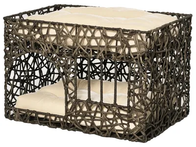 Image de Lit pour chat, design à deux niveaux, rembourrage confortable, couleur marron foncé