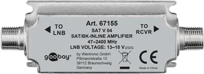 A close-up studio shot of a satellite inline amplifier.
