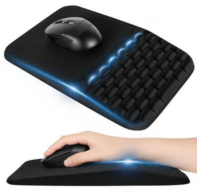 Image de Tapis de souris ergonomique repose-poignet - Noir - 30 x 19 x 3 cm - Pour bureau et gaming - Mousse à mémoire de forme