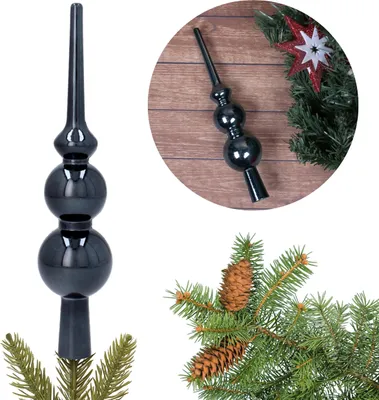 Produktbild von Anthrazitfarbene Spitze, kleine Spitze für den Weihnachtsbaum, Weihnachtsspitzenschmuck 20 cm