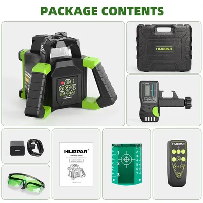 Immagine prodotto di Laser rotante elettronico - Autolivellante - Laser rotante verde con linee laser - Completo di ricevitore e telecomando