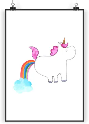 Produktbild von Mr. & Mrs. Panda Bild Einhorn Pupsen DIN A3 - Weiß - Geschenk, Pups, Unicorn, Regenbogen, Wandbild, Kunstdruck, Plakat, wanddeko, drucke, Freundin, Lustig