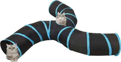 Produktbild von vidaXL Katzentunnel 3-Wege Schwarz und Blau 25 cm Polyester