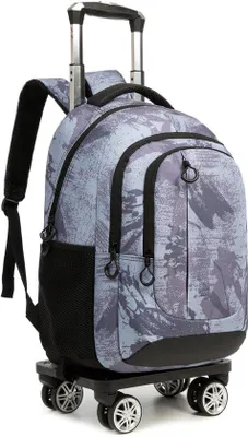Immagine prodotto di Zaino da viaggio Unyqoos® con ruote – Zaino/valigia ibrida, bagaglio a mano, scomparto imbottito per laptop fino a 17 pollici, ruote a 360° e maniglia telescopica, nylon resistente, spallacci riponibili