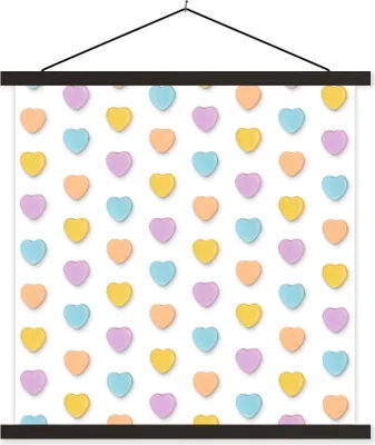 Produktbild von MuchoWow® Textilposter Pastell - Muster - Herz 90x90 cm mit schwarzem Rahmen - Magnetisches