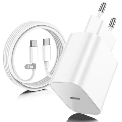 Productafbeelding van 20W snellader voor iPhone 17, 16, 15 met USB-C naar USB-C kabel, 2 meter, voor Apple iPhone