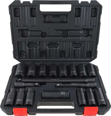 Produktbild von Kraftnuss Schlagschrauber Nüsse 1/2" Satz 10 - 24 mm 18 tlg. mit Verlängerung 75 / 125 / 250 mm Steckschlüssel