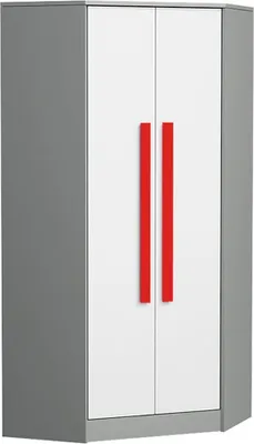 Produktbild von Jugendzimmer - Drehtürenschrank / Eckkleiderschrank Olaf 02, Farbe: Anthrazit / Weiß / Rot, teilmassiv - 191 x 87 x 87 cm (H x B x T)