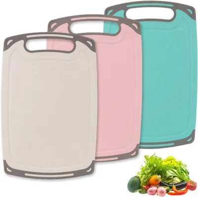 Obrázok produktu pre Doska na krájanie 31 x 20 cm, 3 ks, plastová, s drážkou na šťavu, do kuchyne