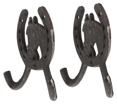 2er Set Vintage-Gusseisen Pferdekopf Hufeisen Haken Wandmontage
